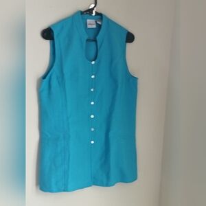 Versailles Blouse Wonen 10 Blue Buttoned Mandarin Collar Academia Office Casual